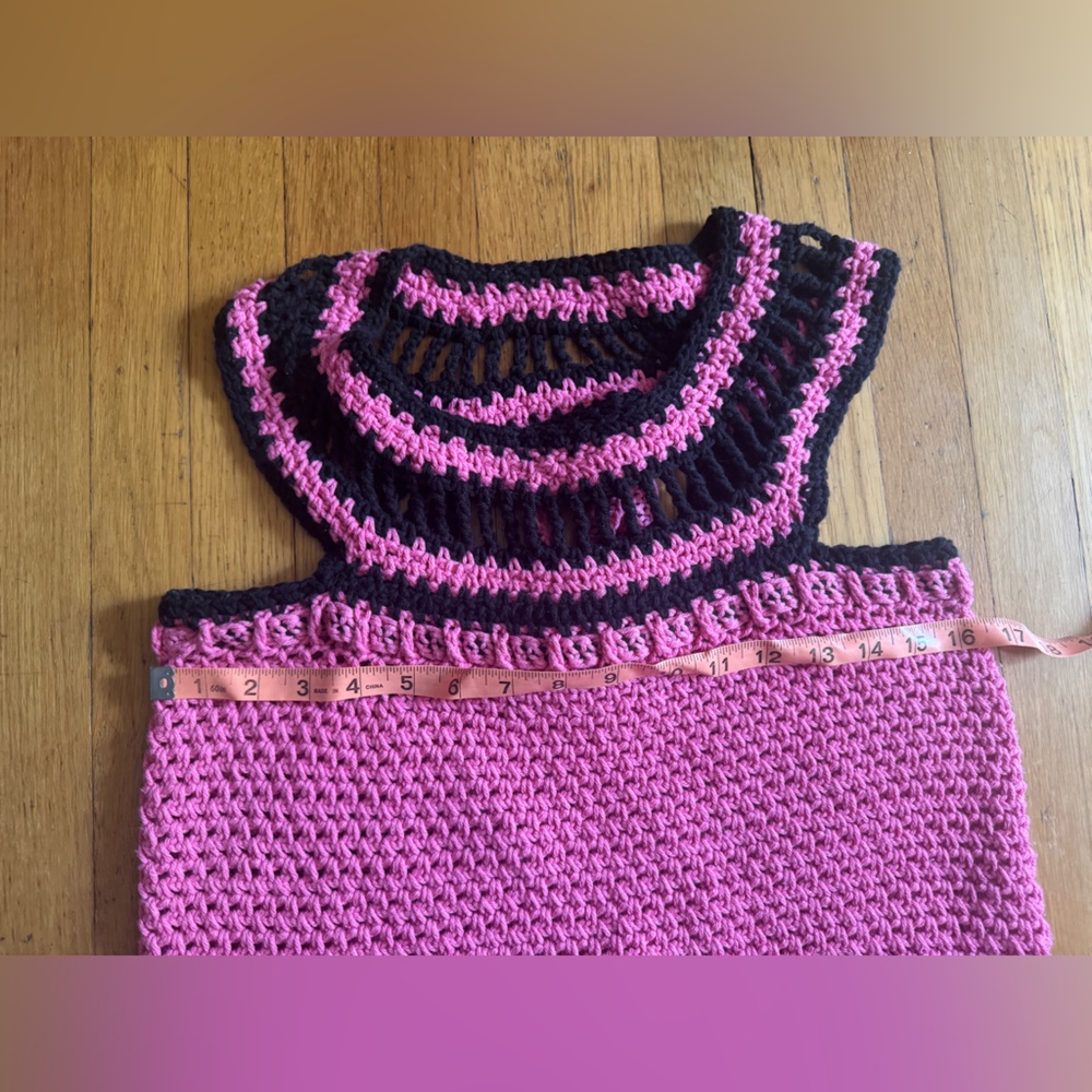 Vintage Pink Black Crochet Maxi Dress with Mermaid Hem - Picture 5 of 10